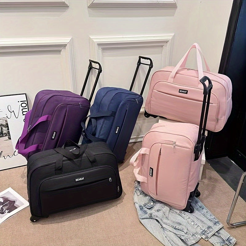 Spacious Foldable Canvas Travel Bag with Telescopic Handle - Perfect for Business Trips & Carry-On Luggage, Easy Pack Design, Available in Pink/Purple/Blue/Black - MyEmpired