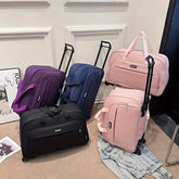 Spacious Foldable Canvas Travel Bag with Telescopic Handle - Perfect for Business Trips & Carry-On Luggage, Easy Pack Design, Available in Pink/Purple/Blue/Black - MyEmpired