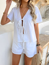 Devine Tied V-Neck Short Sleeve Top and Shorts Set - MyEmpired
