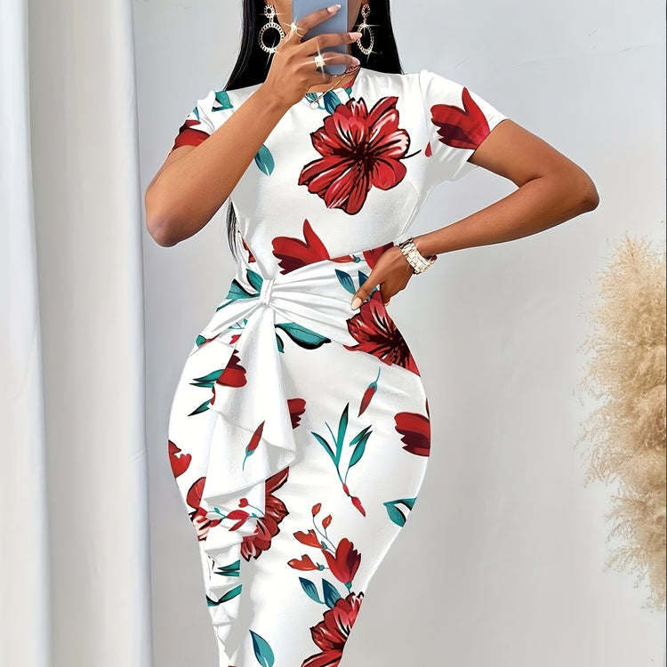Floral Print Knot Bodycon Dress - MyEmpired
