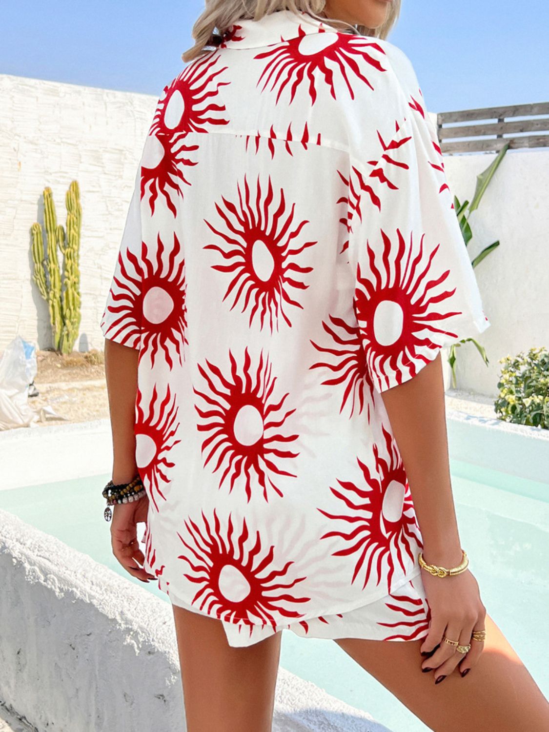 Devine Printed Collared Neck Half Sleeve Top and Shorts Set - MyEmpired