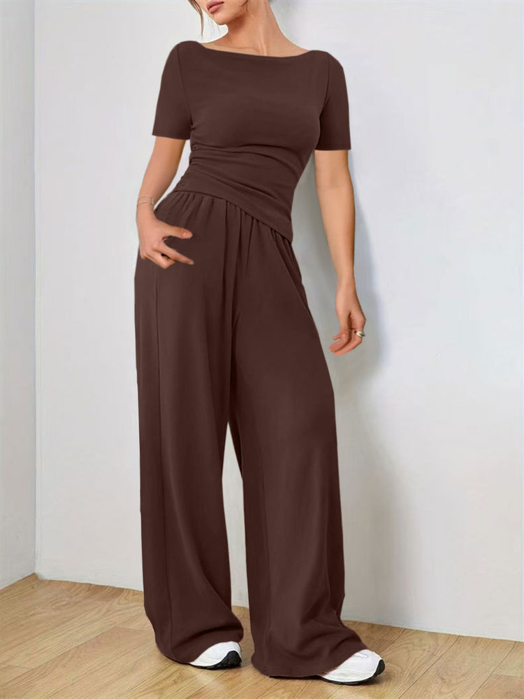 Round Neck Short Sleeve T-Shirt and Pants Set - MyEmpired