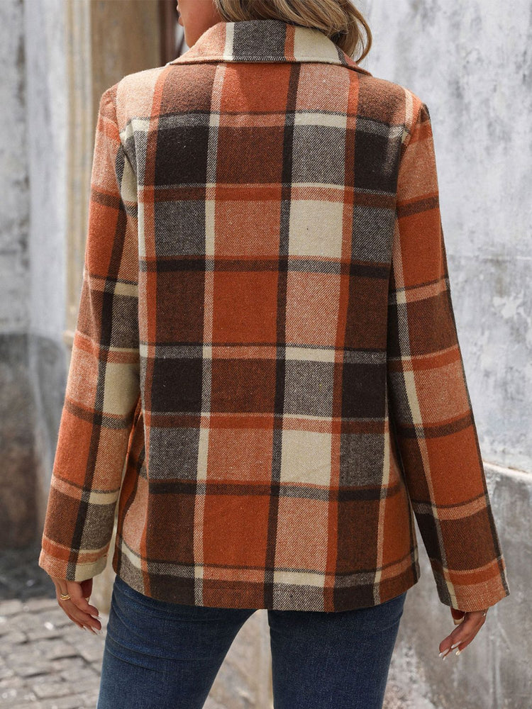Perfee Plaid Button Down Lapel Collar Blazer - MyEmpired