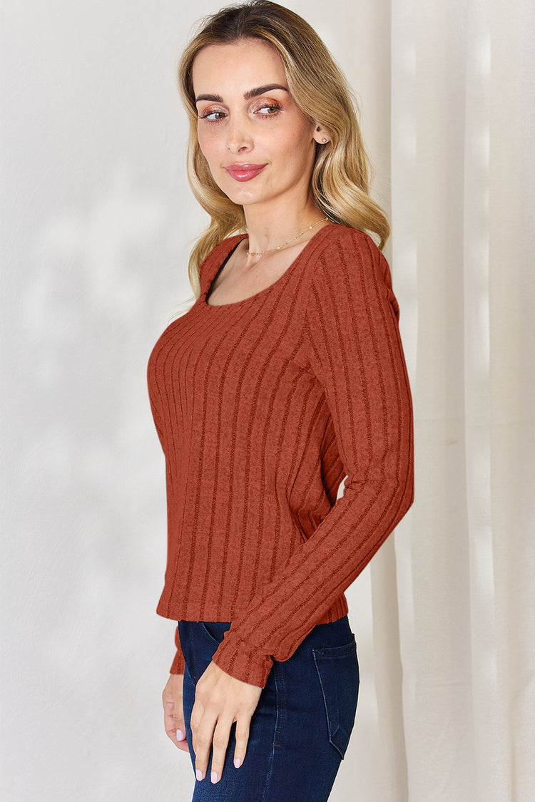 Basic Bae Full Size Ribbed Long Sleeve T-Shirt - MyEmpired