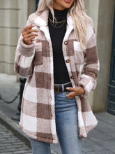 Plaid Pattern Button Front Fuzzy Coat, Elegant Long Sleeve Thermal Outerwear For Fall & Winter, Women&