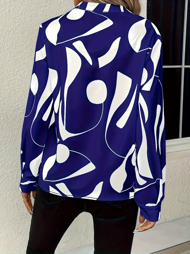 Geo Print V Neck Blouse - MyEmpired