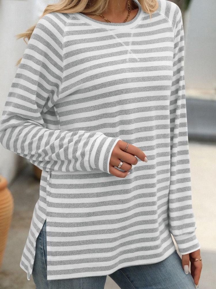 Mandy Striped Round Neck Long Sleeve T-Shirt - MyEmpired