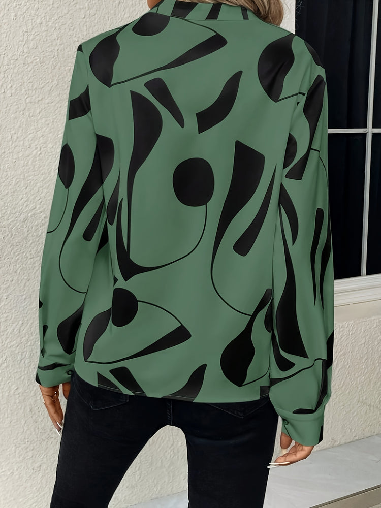Geo Print V Neck Blouse - MyEmpired