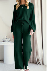 Round Neck Long Sleeve Top and Pants Set - MyEmpired
