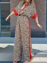 Leopard Half Sleeve Top and Wide Leg Pants Set - MyEmpired