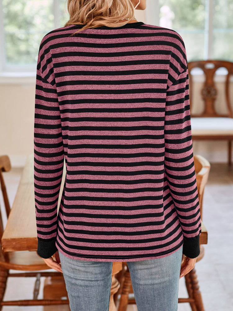 Lovelet Striped Round Neck Long Sleeve T-Shirt - MyEmpired
