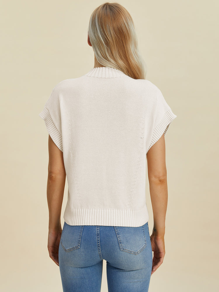 Double Take Full Size Mock Neck Short Sleeve Sweater - MyEmpired