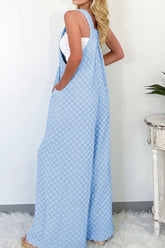 Checkered Pocketed Wide Leg Overalls - MyEmpired