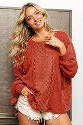 BiBi Checkered Spliced Long Sleeve Top - MyEmpired