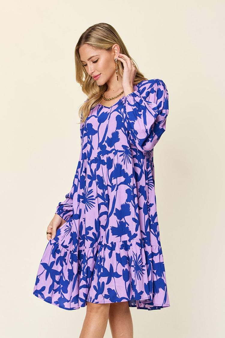 Double Take Full Size Printed Ruffle Hem Dress with Pocket - MyEmpired