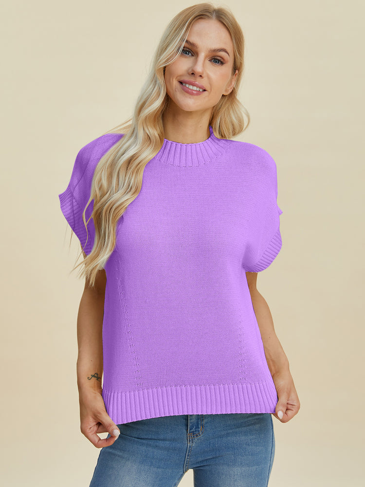 Double Take Full Size Mock Neck Short Sleeve Sweater - MyEmpired