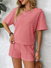 Striped Round Neck Short Sleeve Top and Shorts Set - MyEmpired