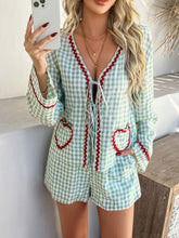 Devine Tie Front Contrast Plaid Shirt and Shorts Set - MyEmpired