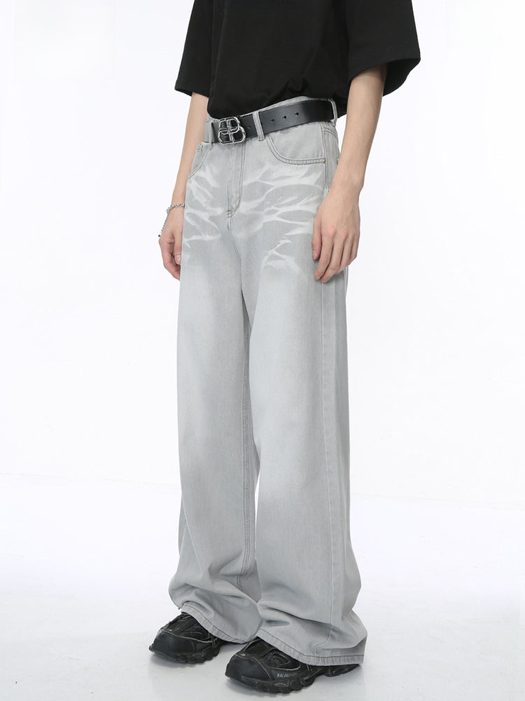 Washed Cat Whisker Straight-Leg Jeans - MyEmpired
