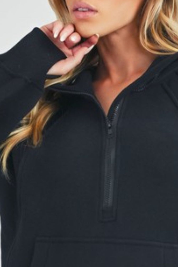 Aemi + Co Half Zip Raglan Sleeve Sweatshirt with Kangaroo Pocket - MyEmpired