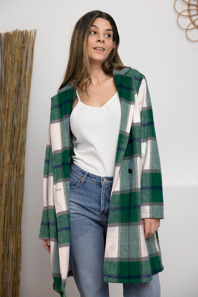 Double Take Full Size Plaid Button Up Lapel Collar Coat - MyEmpired