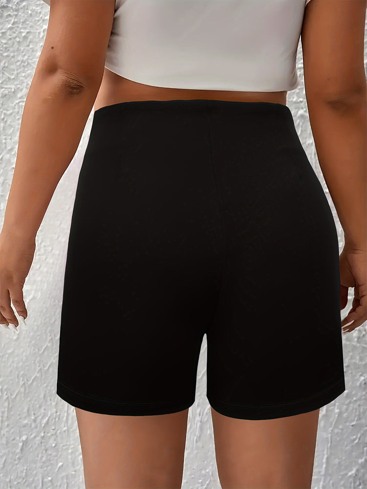 Solid Ruched High Waist Shorts, Casual Button Front Shorts For Spring & Summer, Women&