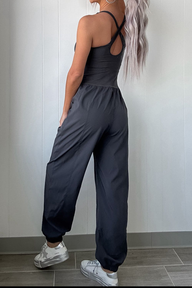 Cutout Square Neck Wide Strap Active Jumpsuit - MyEmpired