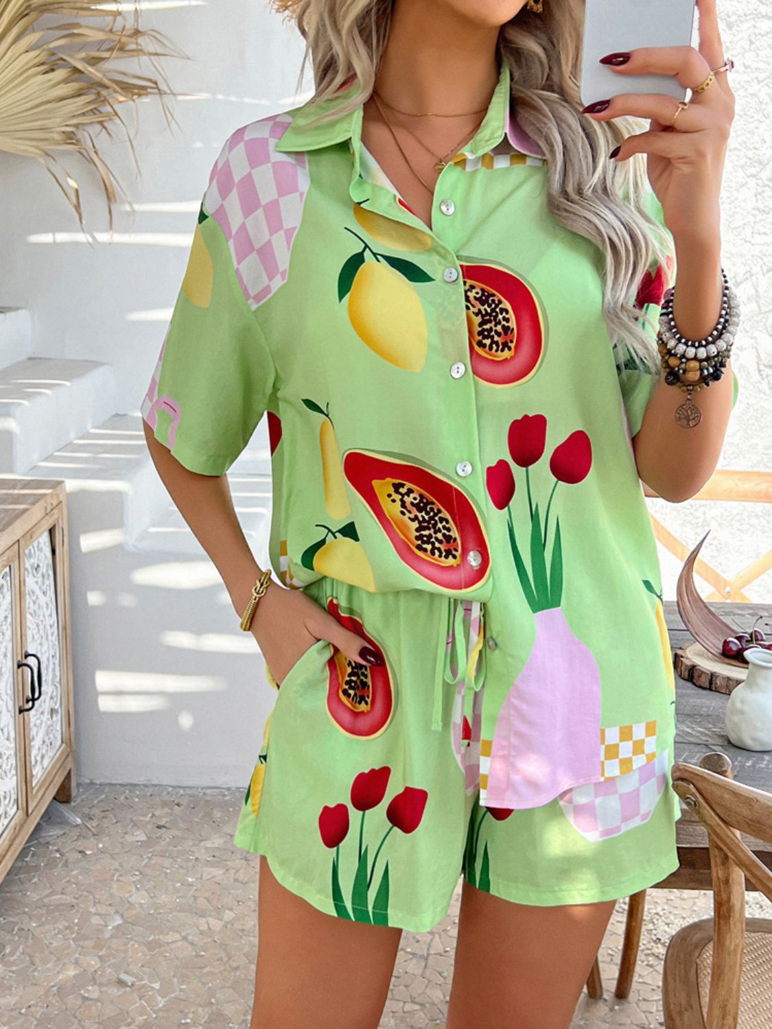 Devine Printed Button Down Shirt and Shorts Set - MyEmpired