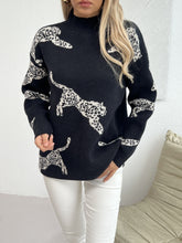 Leopard Pattern Mock Neck Sweater, Elegant Long Sleeve Sweater For Fall & Winter, Women&