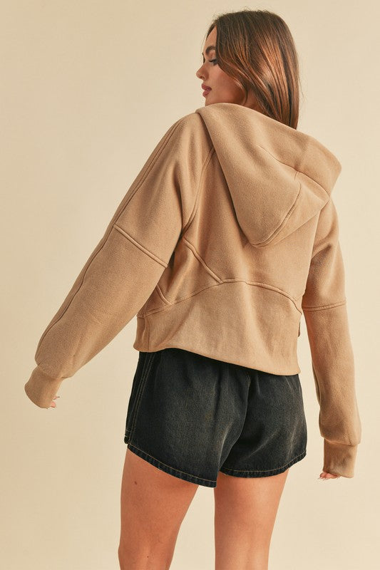 Aemi + Co Half Zip Raglan Sleeve Hoodie with Kangaroo Pocket - MyEmpired