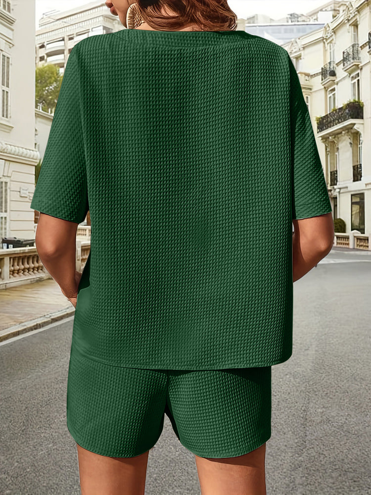 Waffle-Knit Half Sleeve Top and Shorts Set - MyEmpired