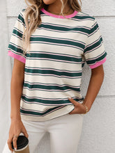Contrast Striped Round Neck Short Sleeve T-Shirt - MyEmpired