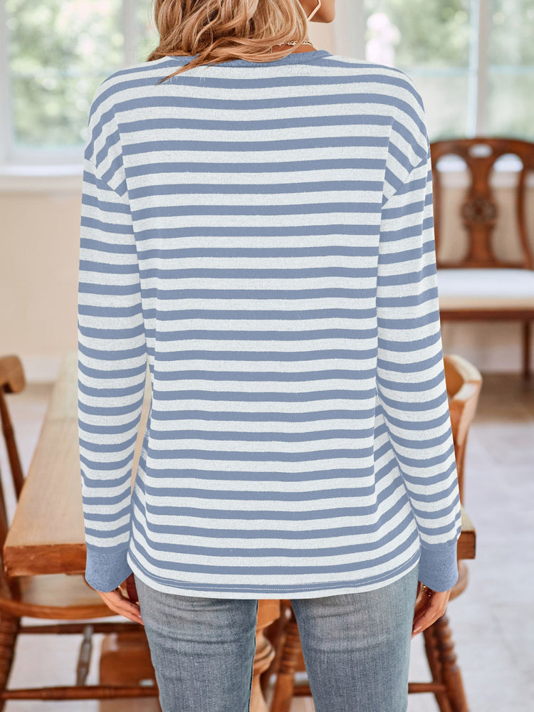 Lovelet Striped Round Neck Long Sleeve T-Shirt - MyEmpired
