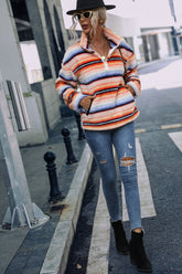 Striped Quarter Zip Dropped Shoulder Sweatshirt - MyEmpired