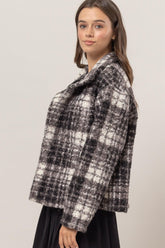 HYFVE Plaid Collared Neck Boucle Jacket with Pockets - MyEmpired