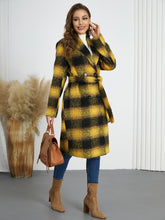 Plaid Tie Waist Long Sleeve Coat - MyEmpired