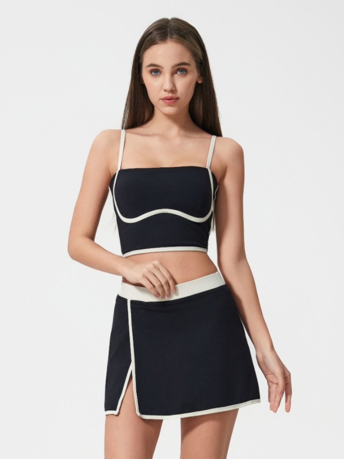 Millennia Contrast Trim Square Neck Active Cami with Detachable Chest Pads - MyEmpired