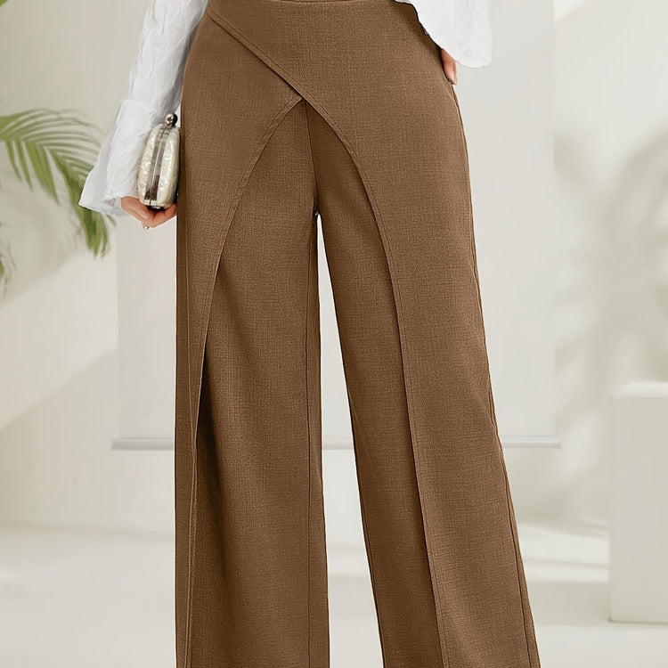 Solid Wide Leg Layered Pants, Elegant High Waist Loose Pants For Spring & Summer, Women&