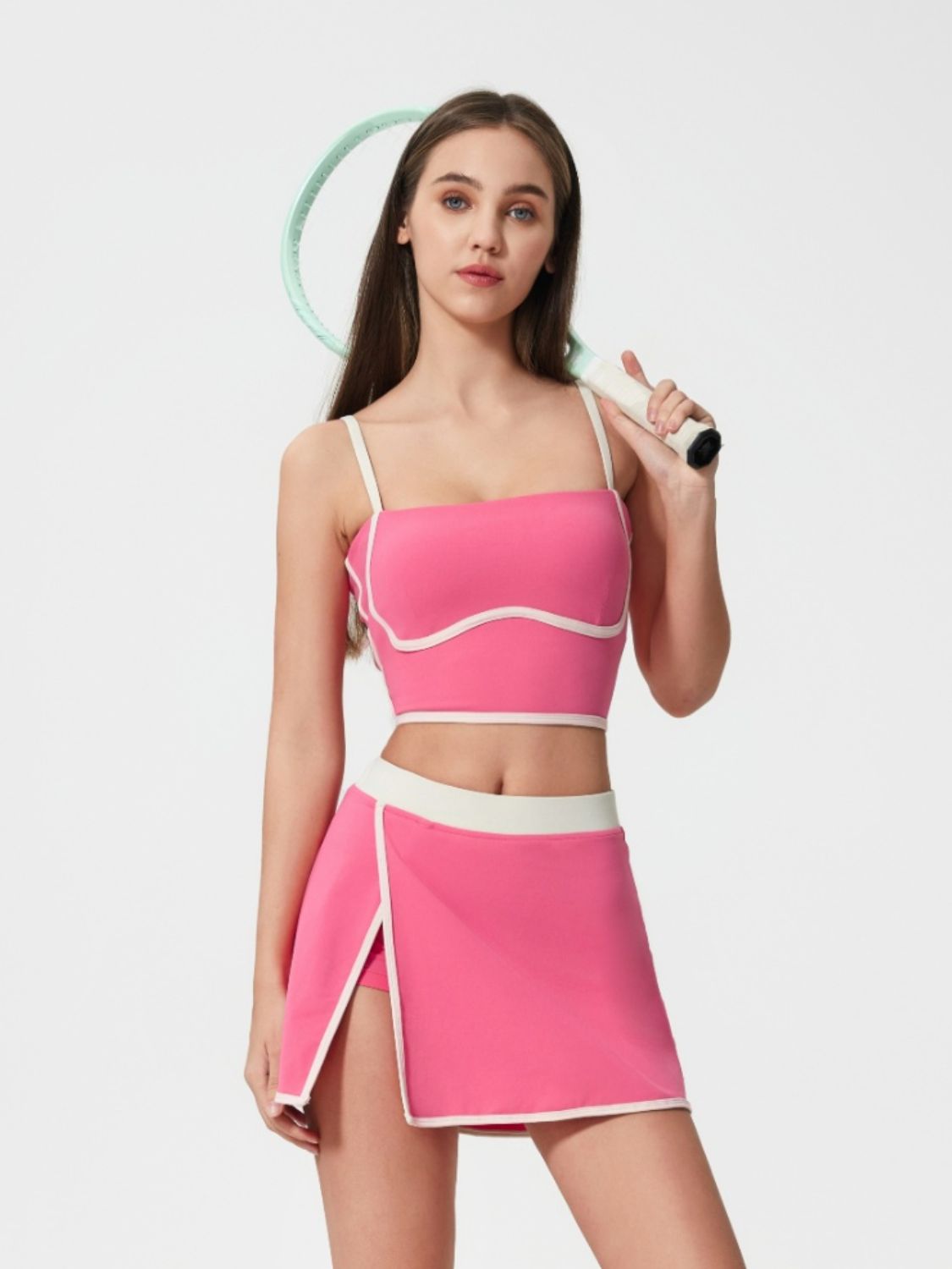 Millennia Contrast Trim Square Neck Active Cami with Detachable Chest Pads - MyEmpired