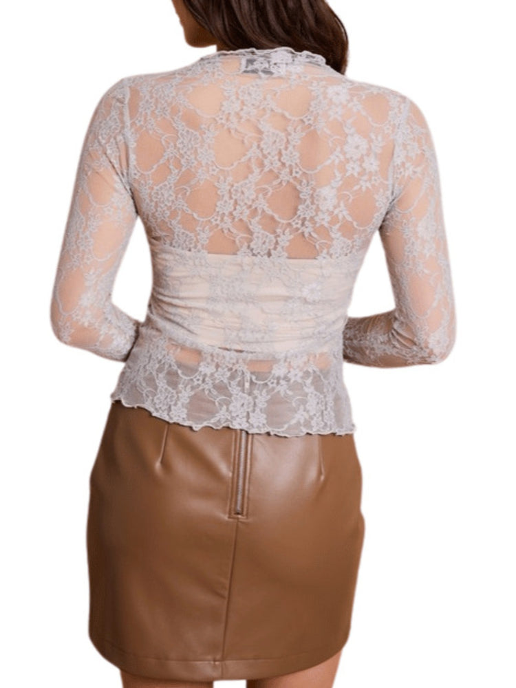 Lace Mock Neck Long Sleeve Top - MyEmpired