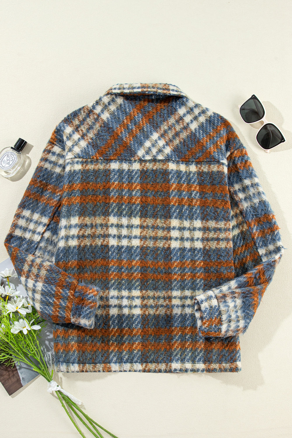 Plaid Collared Neck Jacket with Chest Pockets - MyEmpired