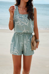 Devine Printed Cropped Tank and Shorts Set - MyEmpired
