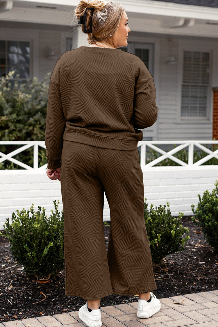 Double Take Full Size Textured Long Sleeve Top and Drawstring Pants Set - MyEmpired