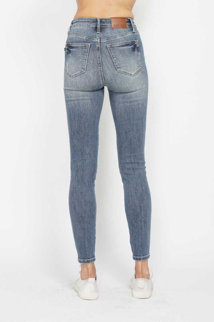 Judy Blue Full Size Tummy Control Contrast Wash Skinny Jeans - MyEmpired