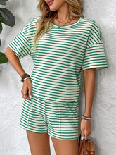 Striped Round Neck Short Sleeve Top and Shorts Set - MyEmpired
