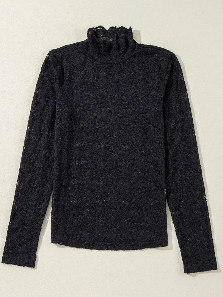 Lace Mock Neck Long Sleeve T-Shirt - MyEmpired