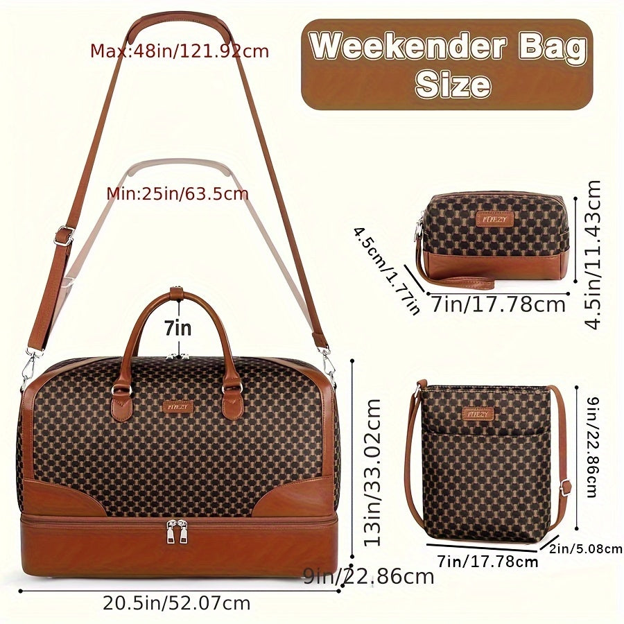 Elegant 3-Piece Oxford Cloth Travel Duffel Set for Women and Men with Wet Shoe Compartment, Quilted Weekender Carry On Tote Bag with Toiletry Pouch - Water Resistant, Easy Maintenance - MyEmpired