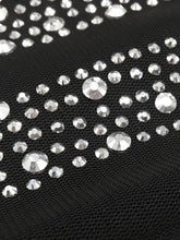 Rhinestone Sweetheart Neck Bodycon Dress, Sexy Mesh Long Sleeve Dress For Spring & Summer, Women&
