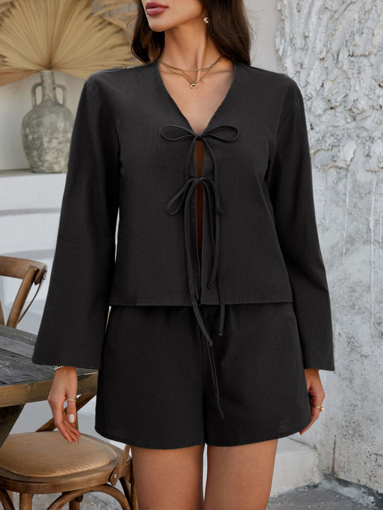 Devine Double Tied V-Neck Top and Shorts Set - MyEmpired