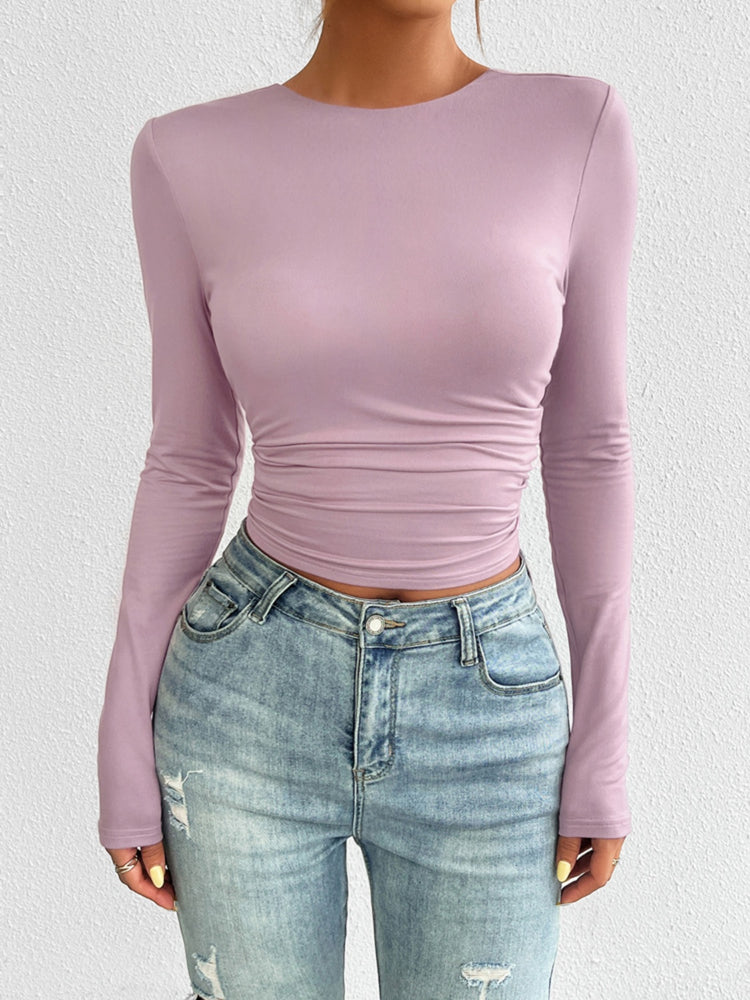 Devine Backless Round Neck Long Sleeve T-Shirt - MyEmpired